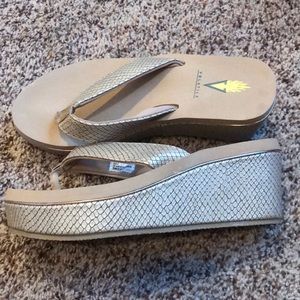 Gold volatile snake skin flip flops 6